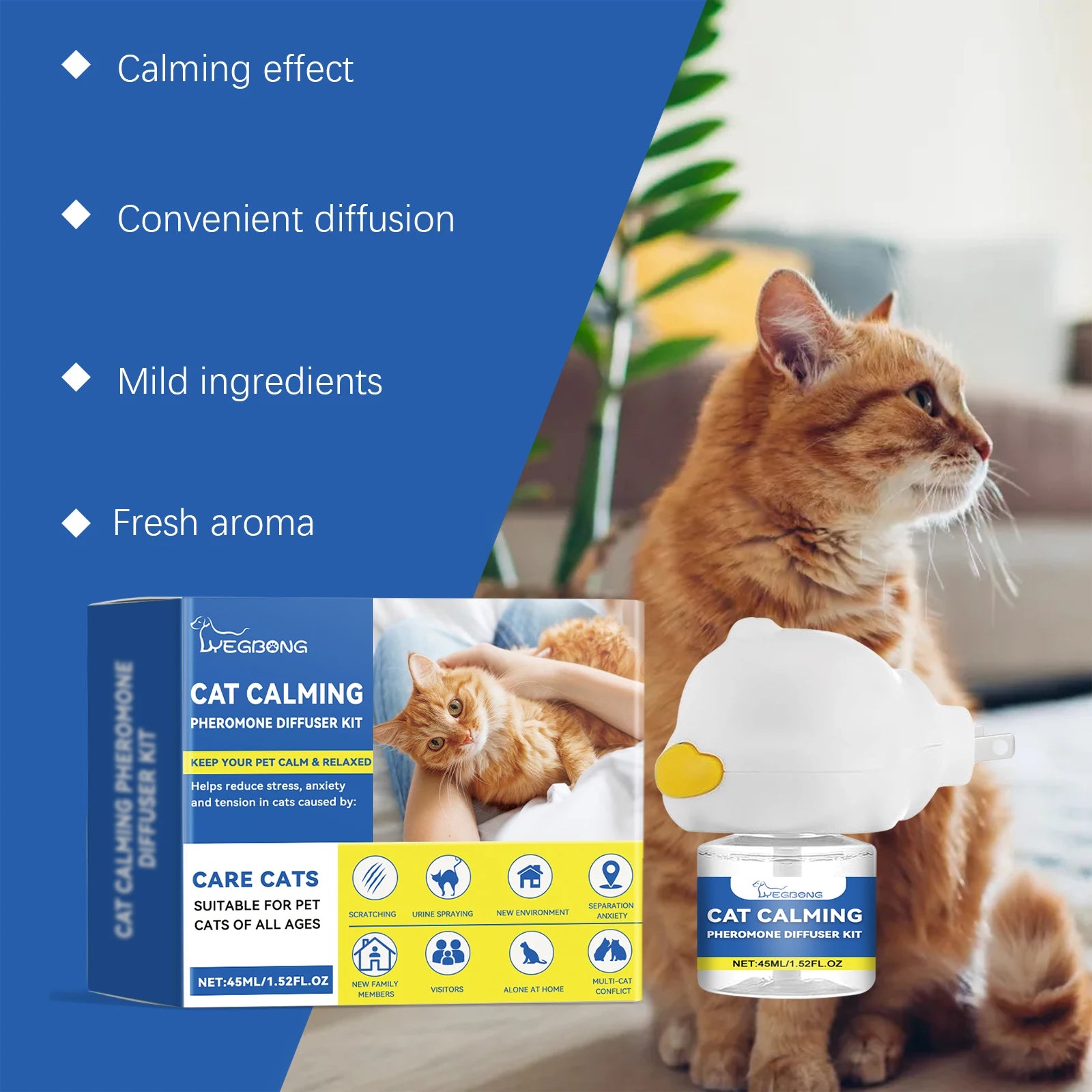 Cat Calming Pheromone Diffuser Kit Effectively Relieve Anxiety Help Pets Relaxing Long-Lasting Sedative Pet Cat Calming Solution Qme