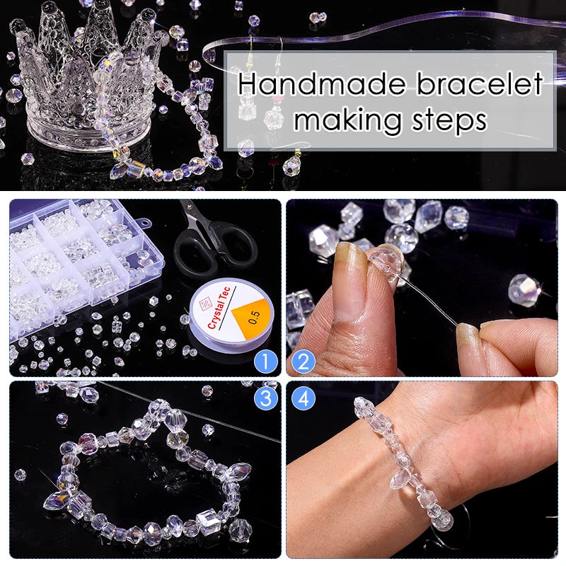 1000PCS Assorted Crystal Beads Kit Jewelry Beads Bulk with Container Box for DIY Necklace Bracelet Earring(4/6/8mm, AB Color) Qme
