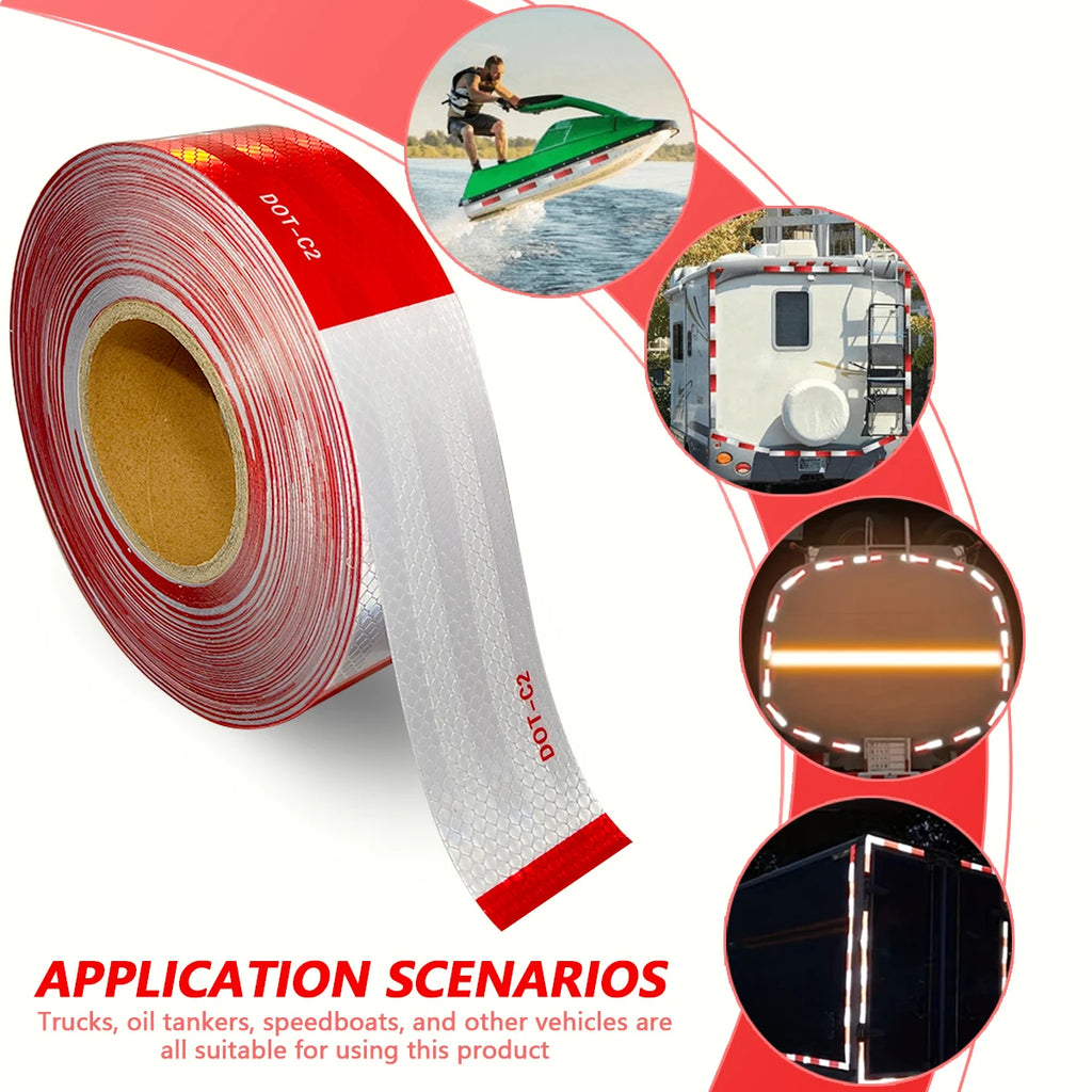 Reflective Safety Tape DOT-C2 PET Material Red & White Waterproof Sunscreen Strong Reflection Warning Tape for Safety Qme