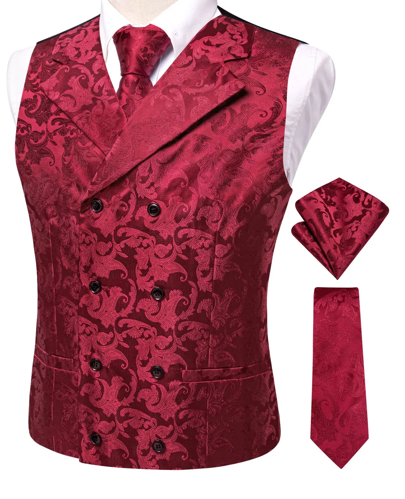 Elegant Golden Yellow Red Floral Jacquard Waistcoat Men Perfect Qme HT-MJ-0087 XXXL