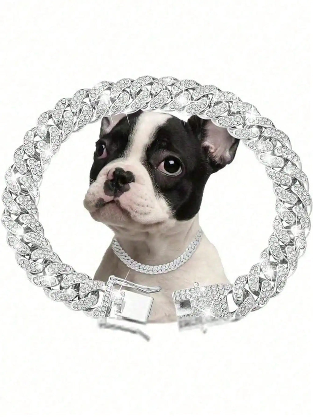 Hip-hop Pet Cuban Chain Dog Faux Diamond Necklace Alloy Collar Qme