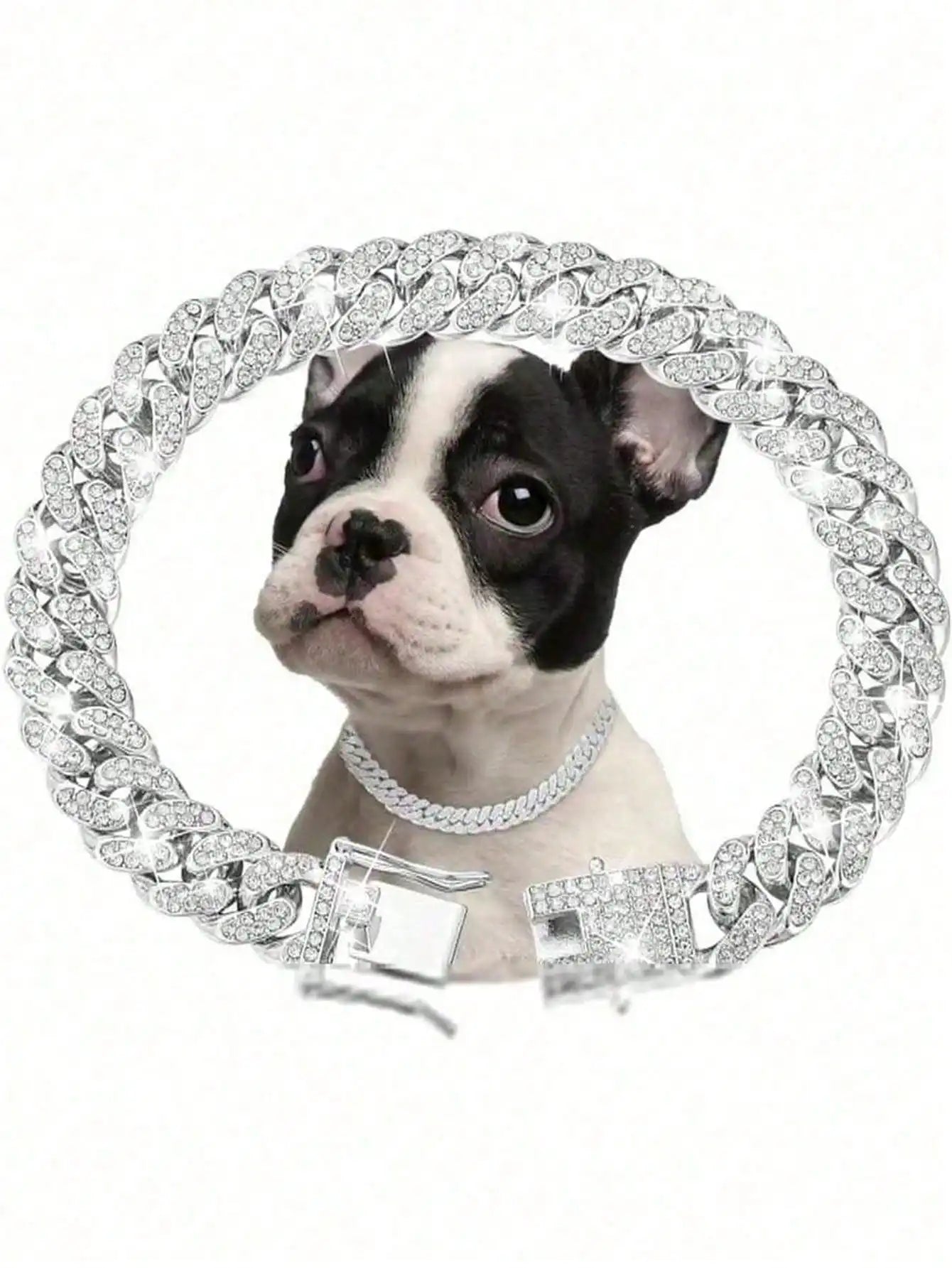 Hip-hop Pet Cuban Chain Dog Faux Diamond Necklace Alloy Collar Qme