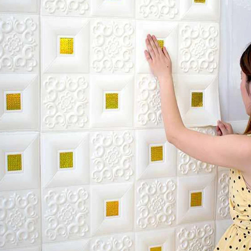 Waterproof Self Adhesive Foam 3D Tile Brick Wallpaper 1-10Pcs 70cmx70cm Wall Sticker Bedroom Apartment Indoor Wall Art Decor Qme