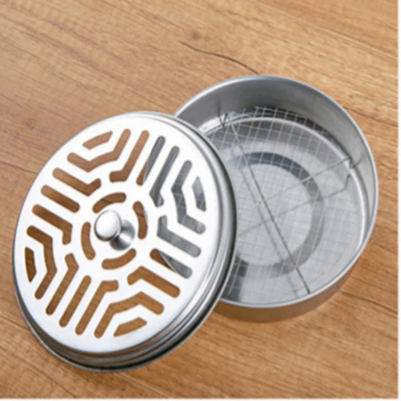 Stainless Steel Mosquito Repellent Incense Box fireproof incense burner rack Portable With Cover Ash Tray Household Decoration Qme Grid style