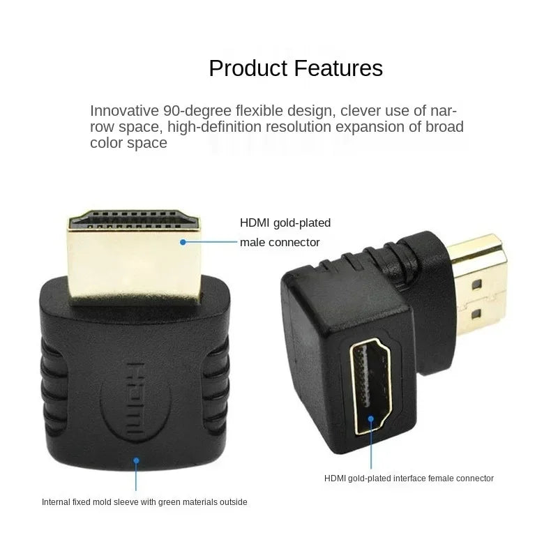 10pcs 4k HDMI-compatible Cable Connector Adapter 270 90 Degree Right Angle HDMI-compatible Male To Female Converter Qme