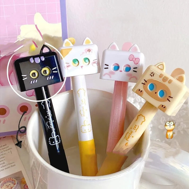 1 Cute Cat Gel Pen Black Ink Smooth Ballpoint Stress Relief Quick Qme 4pcs A