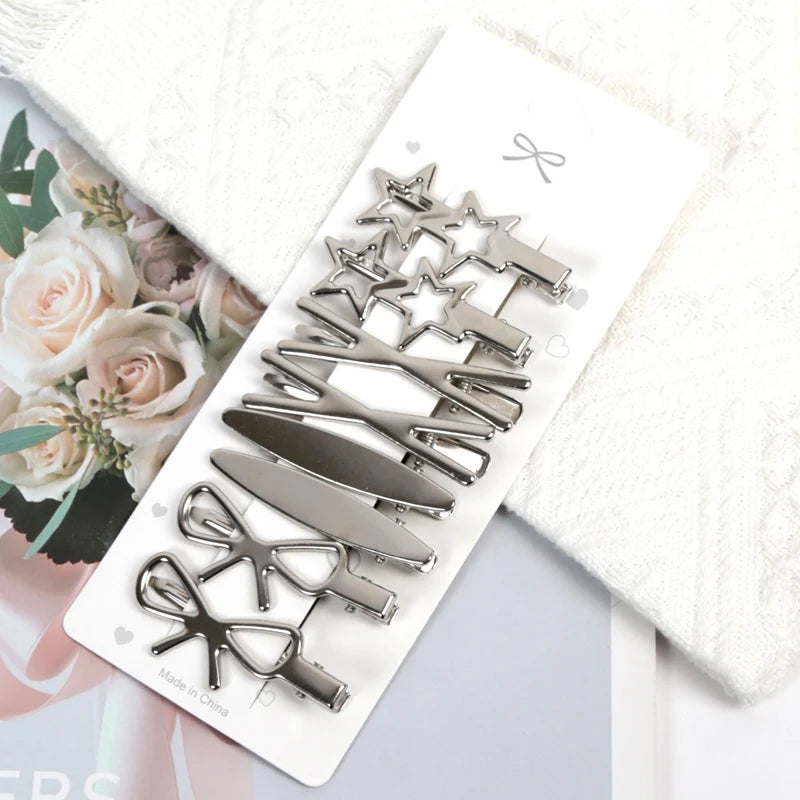Sliver Metal Hair Clips Women Y2K Duckbill Hairpin Personality Qme A7-8pcs