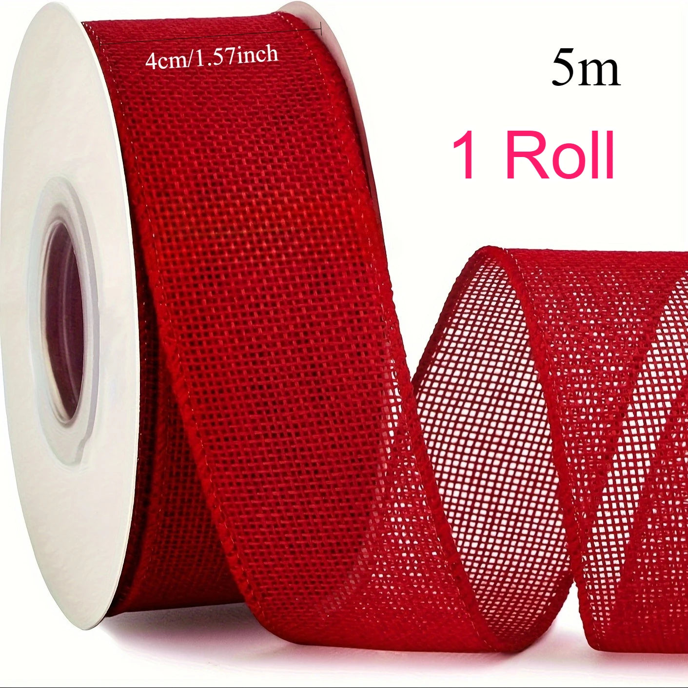 Red Wired Ribbon, Solid Color Ribbon With Edge, Suitable for Mother's Day Bows, Flower Garlands, Outdoor Decorations Qme 1 Roll 4cm 5m