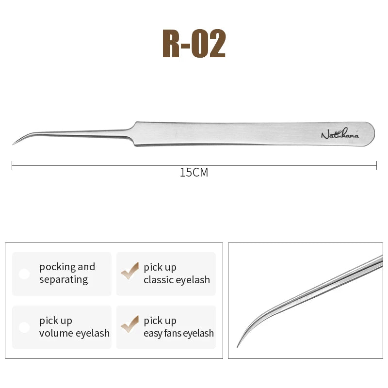 NATUHANA Anti-static Eyelash Extension Tweezer Gold Stainless Steel Qme R-02