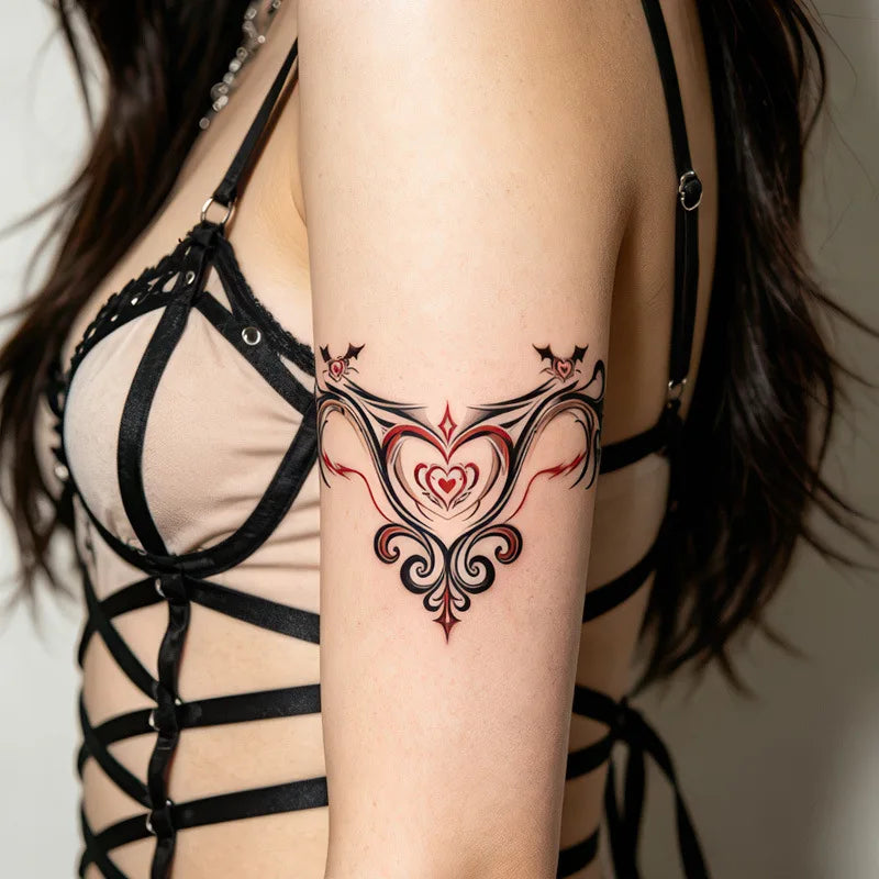 Love Heart Succubus Tattoo Sticker Temporary Tattoo Waterproof Long-Lasting Symmetrical Sexy Pattern for Women Belly Leg Chest C Qme