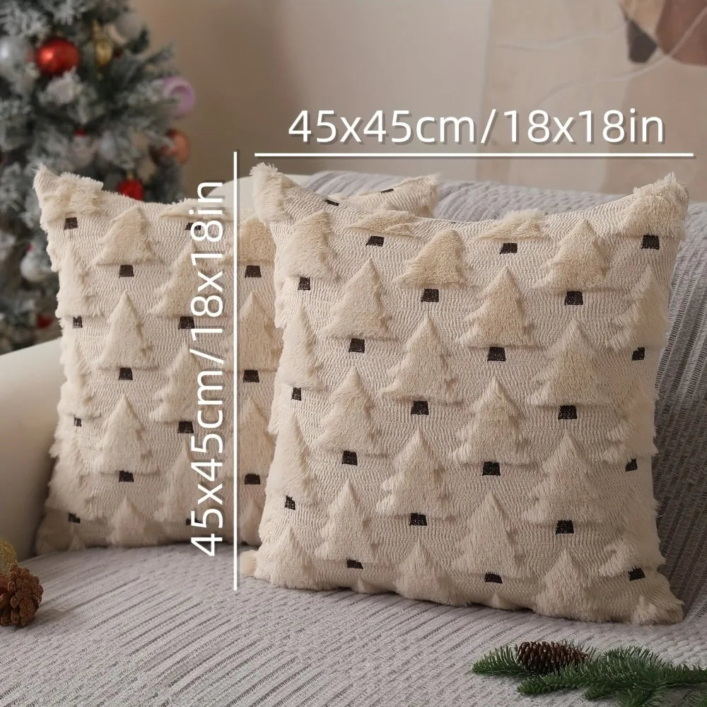 Christmas Pillow Covers 18x18inch Tree Throw Cases Soft Plush Winter Qme