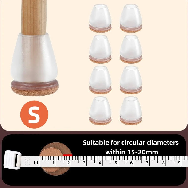 8/16PCS Chair Leg Protector TPE Diagonal Leg Table and Chair Floor Protection with Felt Furniture Leg Cover Furniture Sliders Qme CircularTransparen S 16pcs