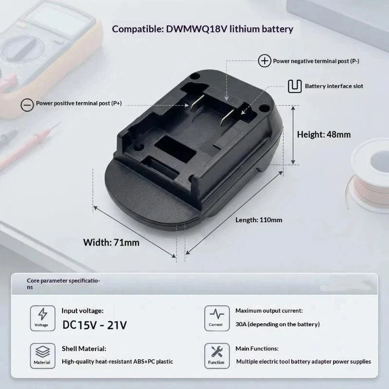 DM18M Compatible ABS Battery Adapter Stable Power Output Accessory Qme