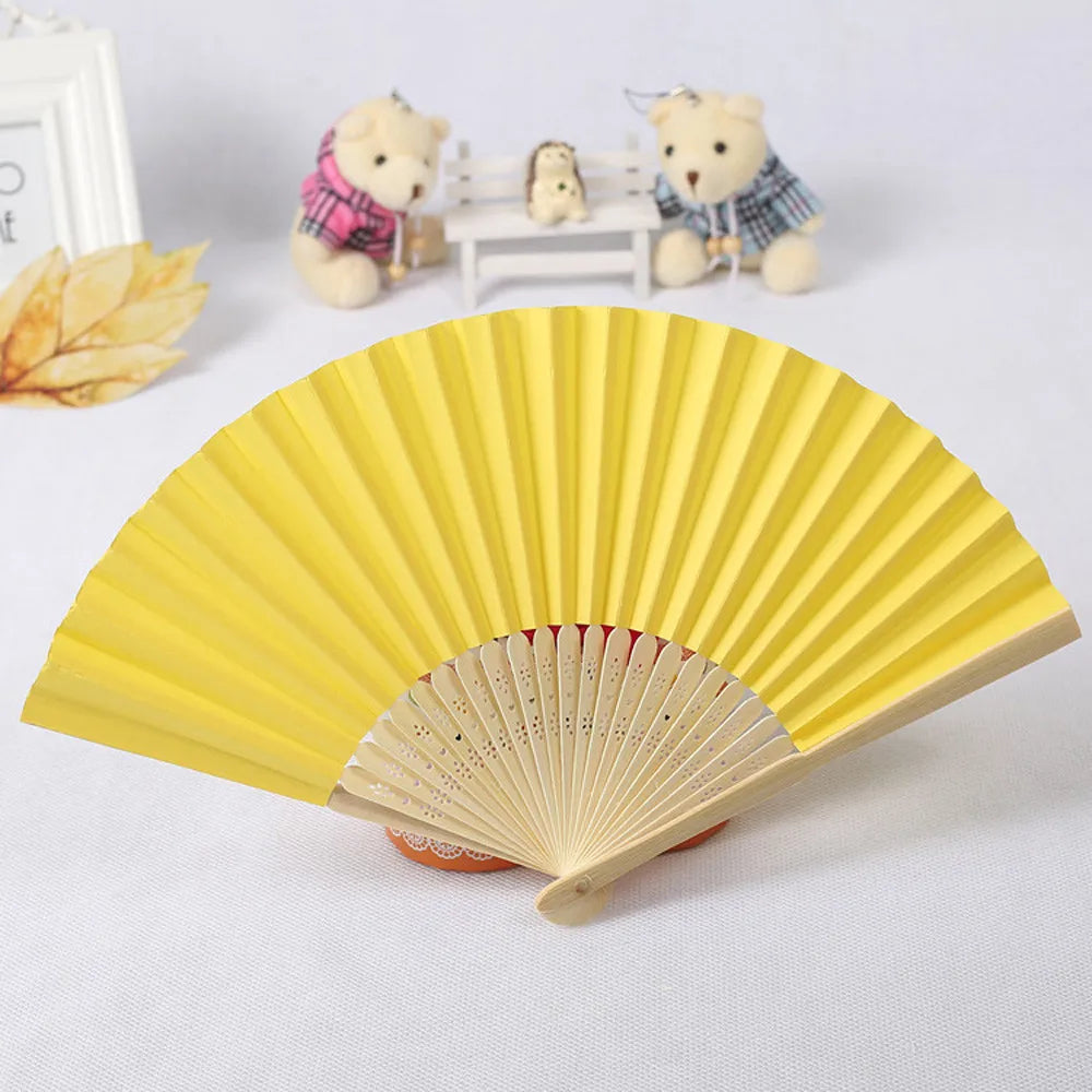 Pattern Folding Dance Wedding Party Lace Silk Folding Hand Held Solid Color Fan Solid Color Folding Fan Multi Color Folding Fan Qme Yellow