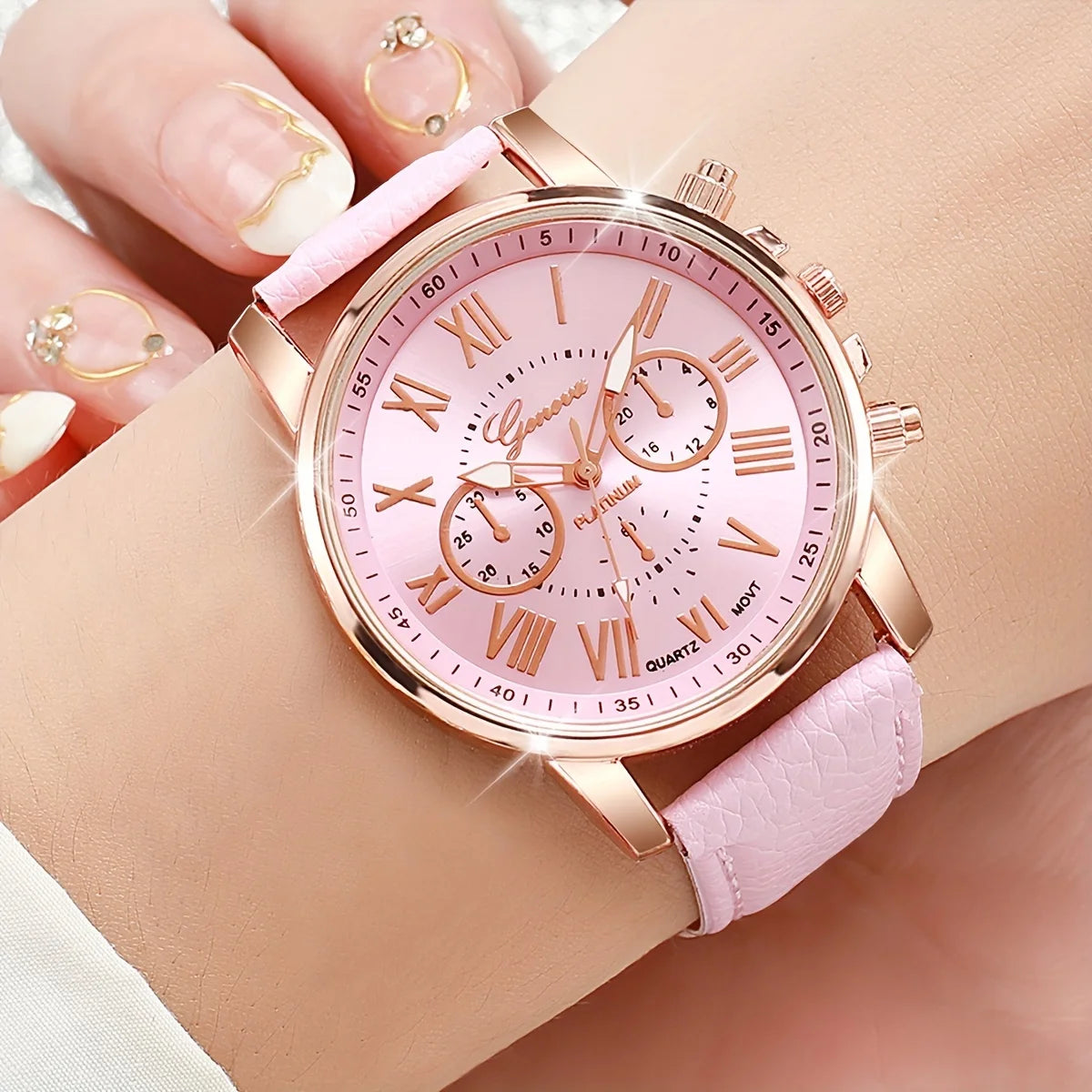 10 pcs Fashion Women's Watch Set Candy Color Casual Silicone Strap and PU Strap Quartz Watch Set Qme 5