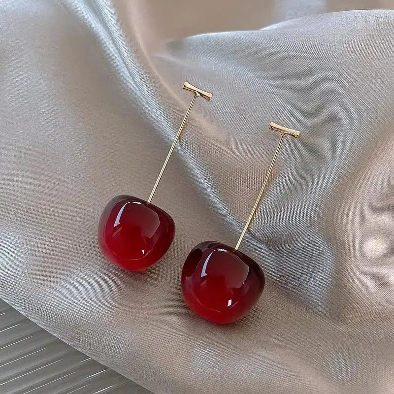 Sweet Fruit Design Red Cherry Drop Earrings Delicate Fashion Women Jewelry for Graduation Gift Daily Outfits Qme