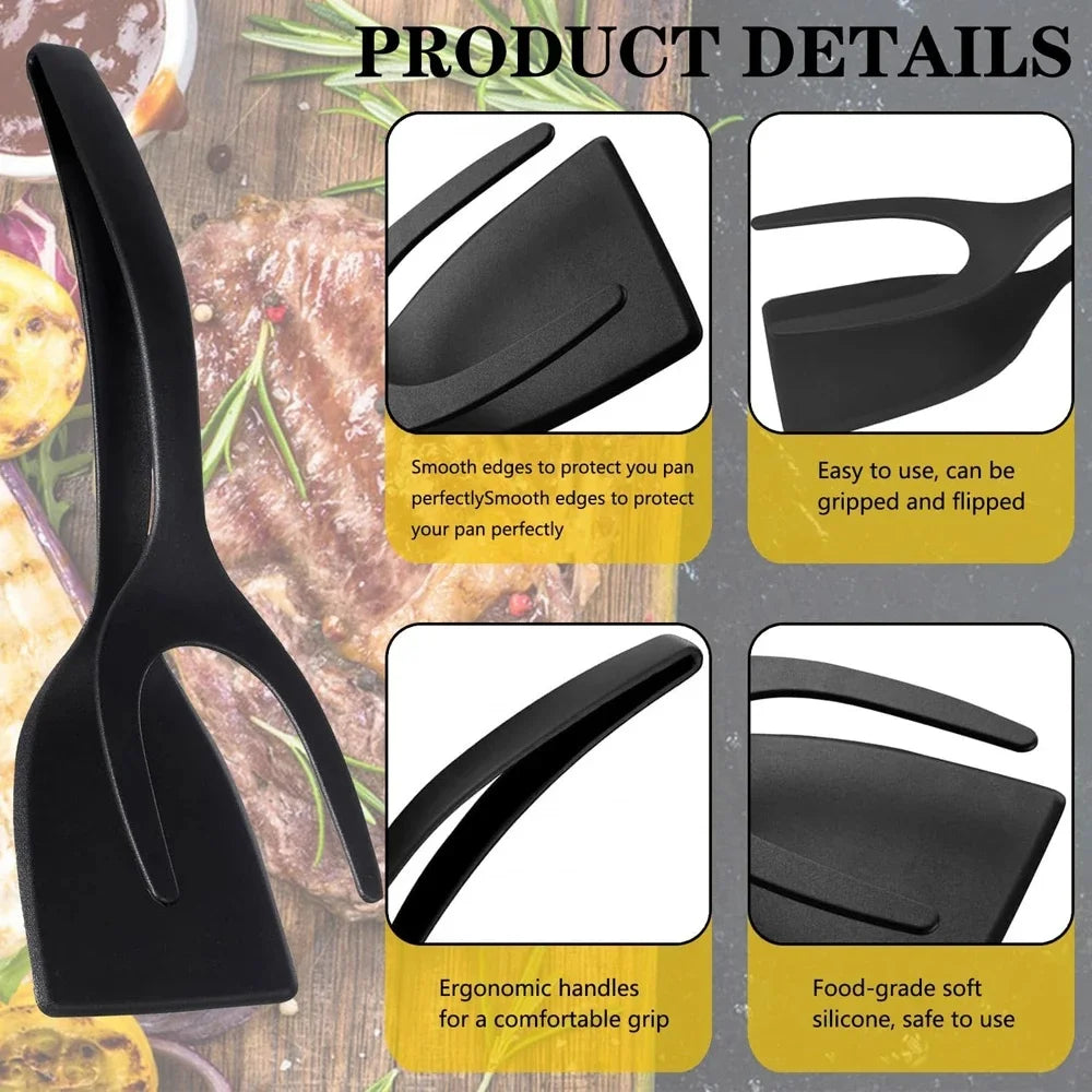 2 in 1 Grip and Flip Egg Flipper Spatula Nylon Non Stick Coating Pancake Fish French Toast Omelet Making Kitchen Cooking Gadget Qme