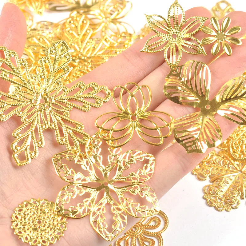 Flowers Antique Filigree Wraps Connectors For DIY Jewelry Accessories Findings Making Scrapbook Supplies Home Decor Metal Crafts Qme