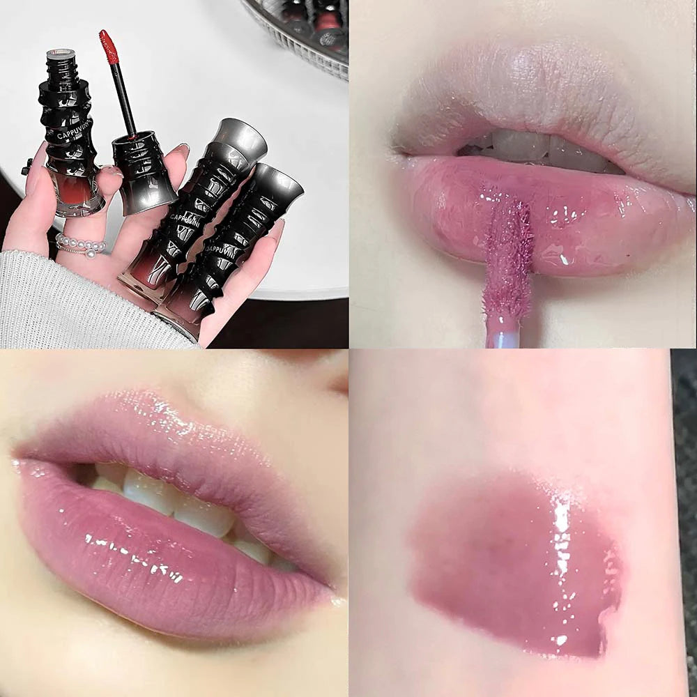 Crystal Lilac Lip Glaze Long Lasting Waterproof Pink Lip Tint Mirror Plumping Gloss Oil Non-stick Cup Natural Nude Jelly Makeup Qme