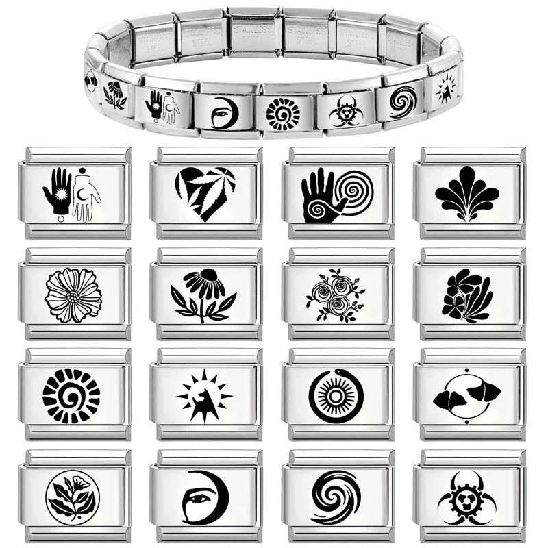 2026 New Beautiful Rose Flowers Leaves Ginkgo Leaf Italian Charm Links Fit 9mm Bracelet Stainless Steel Jewelry DIY Making Gifts Qme