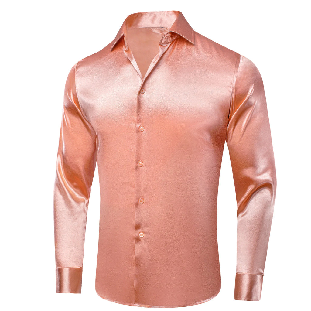 Hi-tie Plain Satin Silk Mens Dress Shirts Long Sleeve Suit Shirt Qme