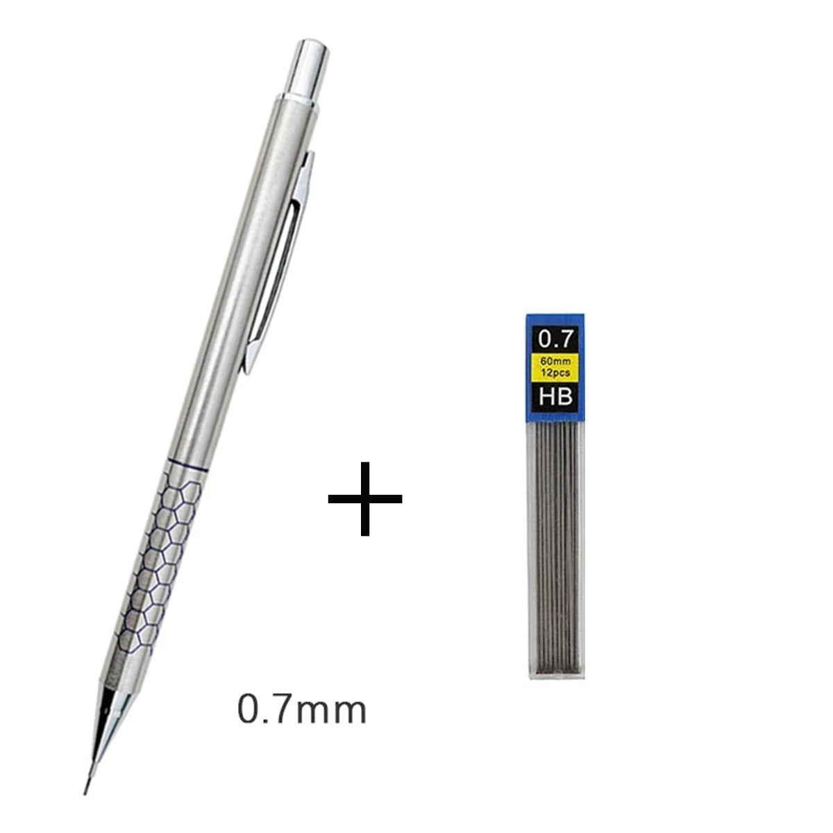 0.5 0.7 0.9mm Metal Mechanical Pencil with Eraser Set HB Lead Art Sketch Drawing Supplies Automatic Pencil Writing Stationery Qme 0.7mm set