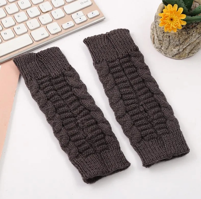 Women Knitted Fingerless Gloves Hand Warmer Winter Gloves Short Arm Sleeve Solid Color Work Mittens Casual Soft Female Gloves Qme Dark Grey length-20cm