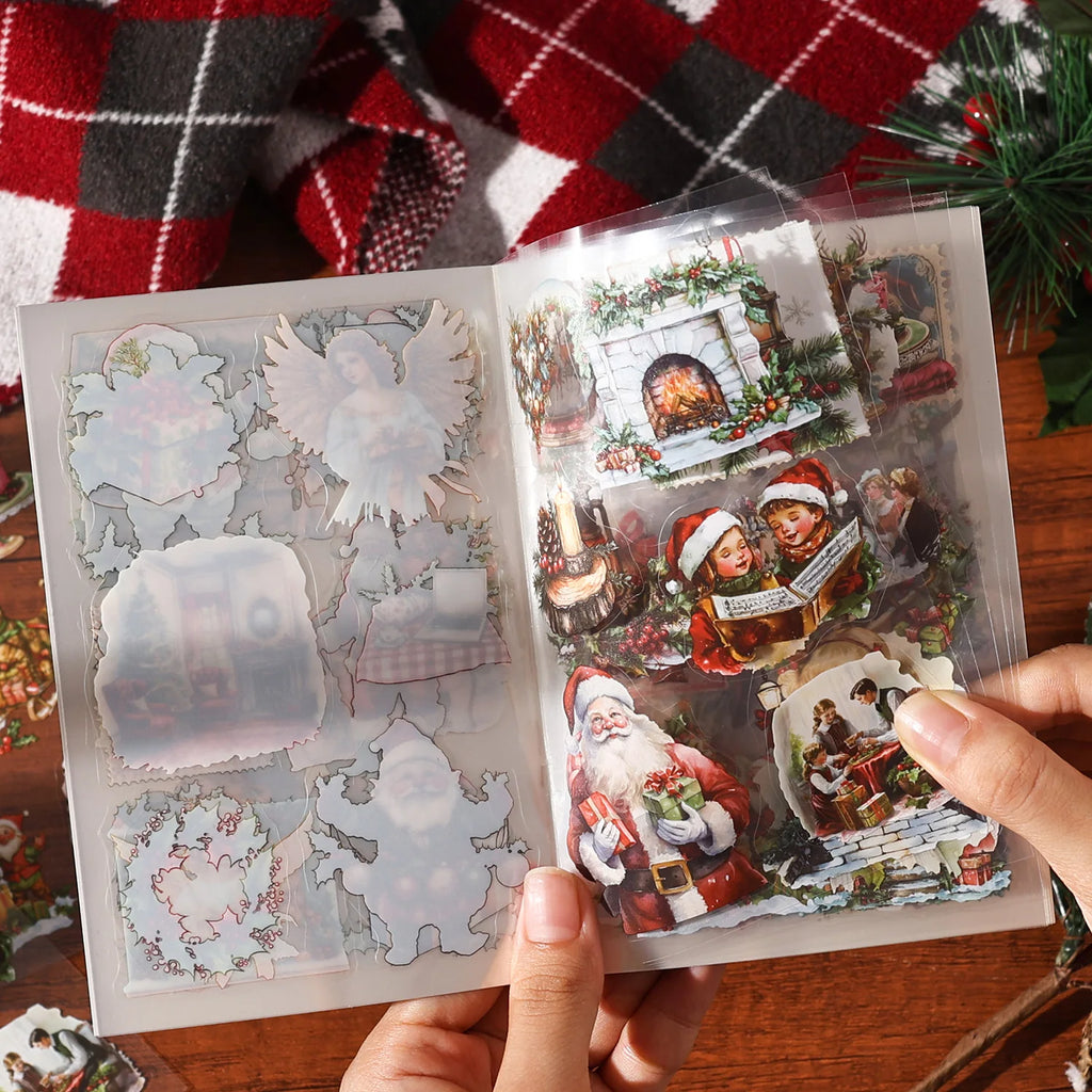 20/40 Sheets Large Size Christmas Sticker Book Washi PET Stickers Set Scrapbooking Holiday Party Aesthetic Decoration Journal Qme