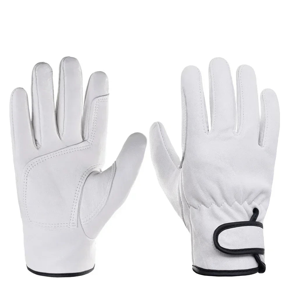 Work gloves sheepskin leather workers work welding safety garden sports motorcycle driver wear-resistant Qme white L China Mainland