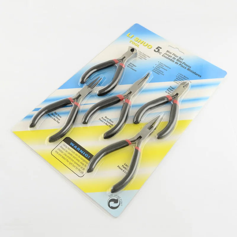 Pandahall 5pcs/set Steel DIY Jewelry Pliers Sets Kit Flat Nose Wire-Cutter & End Cutting Pliers Side Cutting Bent Nose Plier Qme PT-R007-02