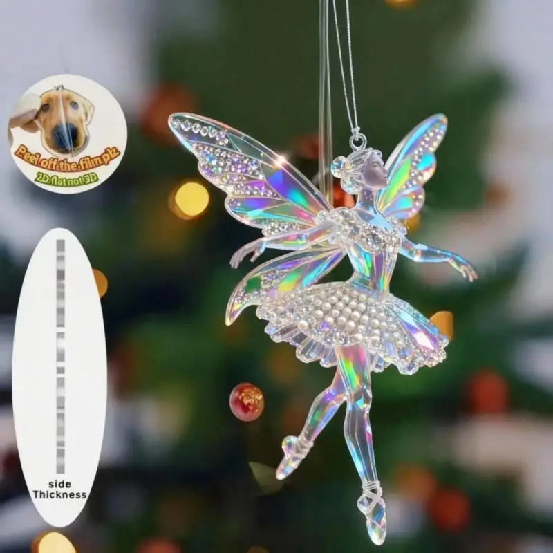 Sparkling 2D Acrylic Pendants Ballerina Simulation Christmas Tree Hangings Car Rearview Mirror Charm Decoration Ornaments Qme A10
