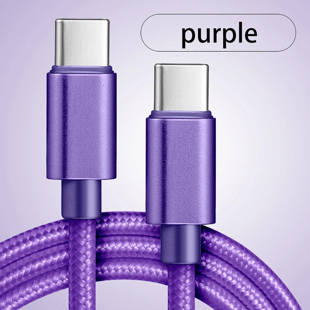 66W Nylon Braided USB Type C to Type C Fast Charging Cable 1/2/3m Quike Charging Data Wire For iPhone Samsung Xiaomi Data Line Qme Purple 2m