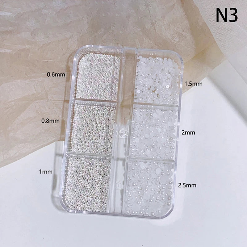 6 Grids Mini Pearl Nail Beads 0 6- Silver Stainless Jewelry Metal Qme N3