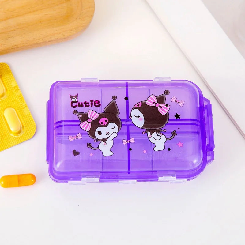Hello Kitty Kuromi Storage Box Portable, Transparent, Multi-Compartment Pill Organizer Moisture-Proof, Airtight Pill Box Qme