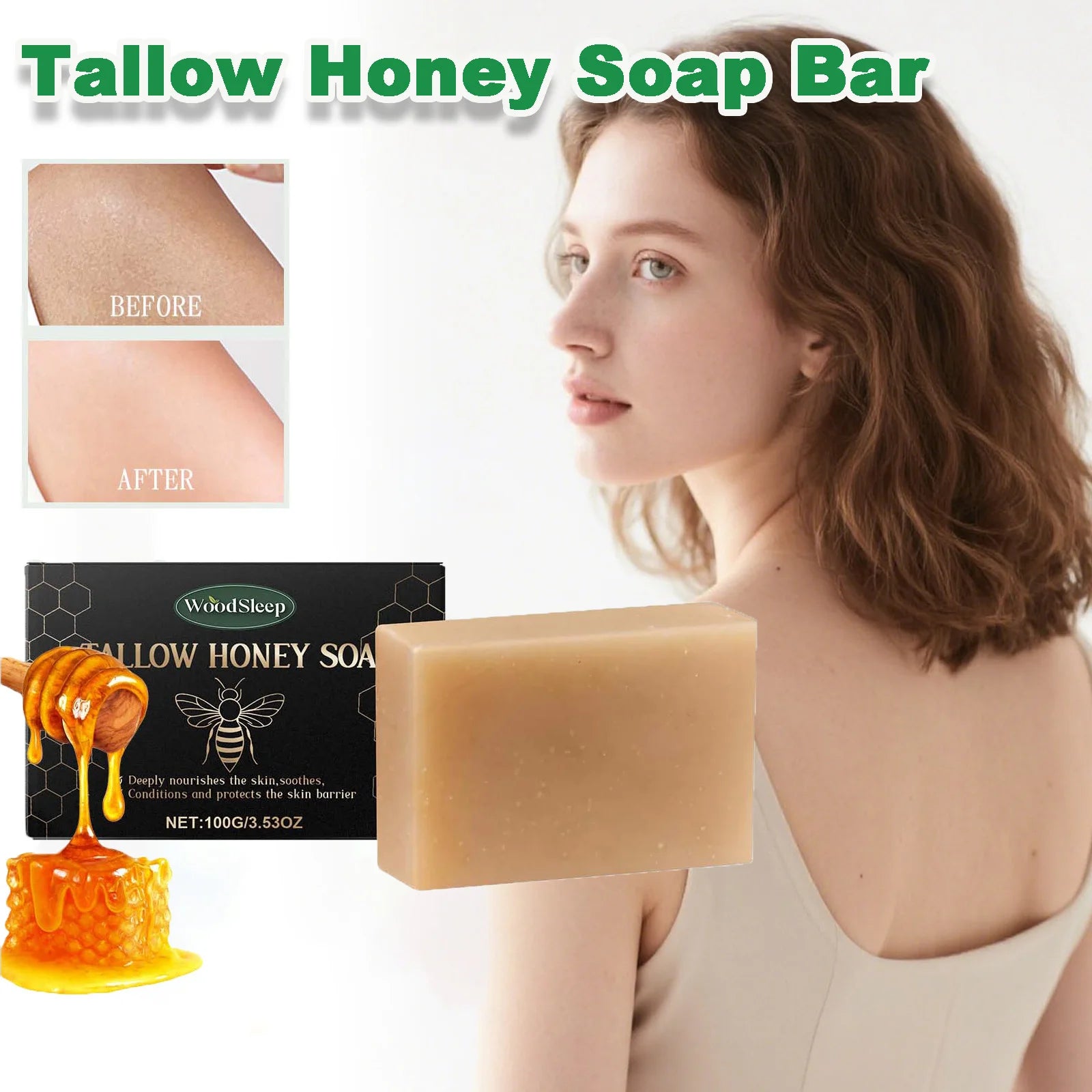 Tallow Honey Soap Bar Gentle Cleansing Bar for Face & Body Rich Lather Moisturizing Redness Relief Soften Smoothing Skin Care Qme