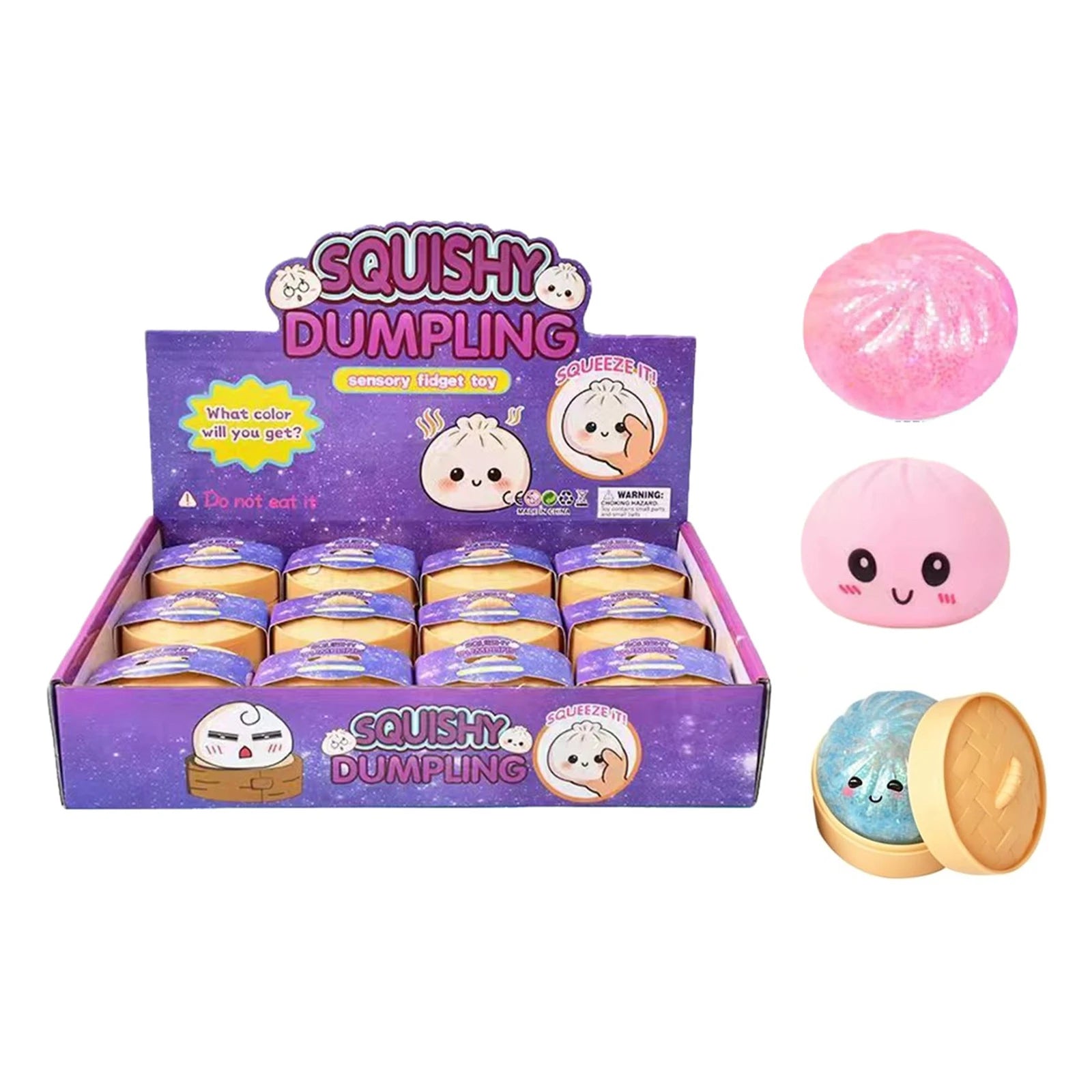 Mini Glitter Dumpling Squishy with Box Dumplings Sensory Squeeze Toy for Stress Relief Decompression Fidget Toy Random Color Qme 12PCS Color Random F