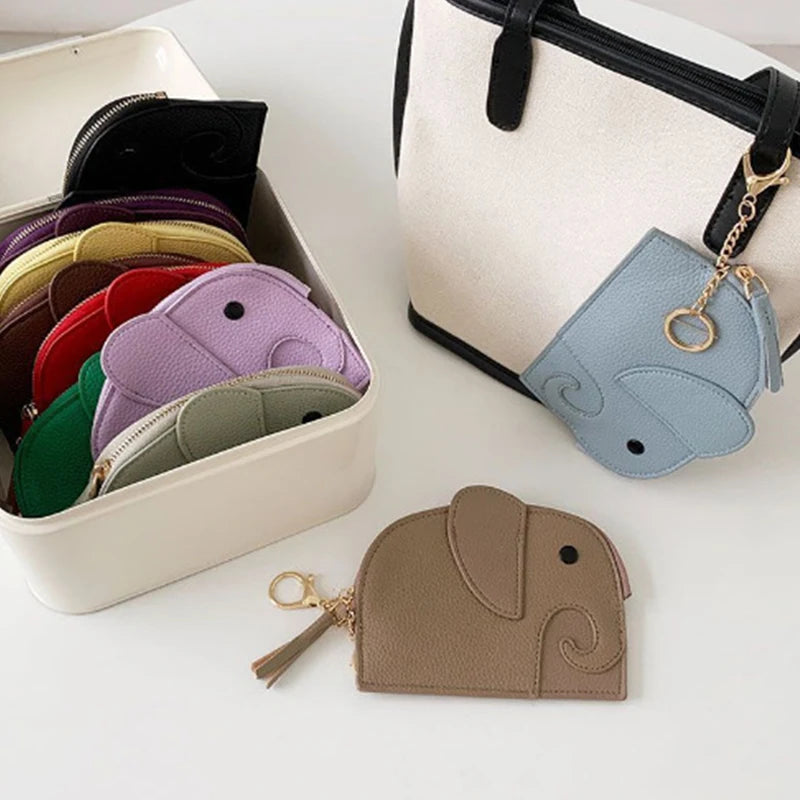 PU Leather Elephant Money Bag Women Coin Purse Key Ring Qme