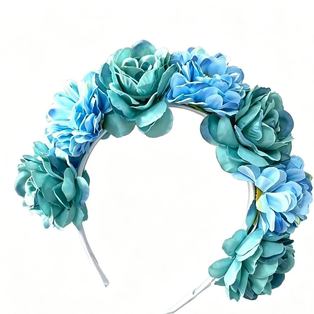 Romantic Floral Headband Wreaths Garland Elegant Artificial Flower Qme Blue
