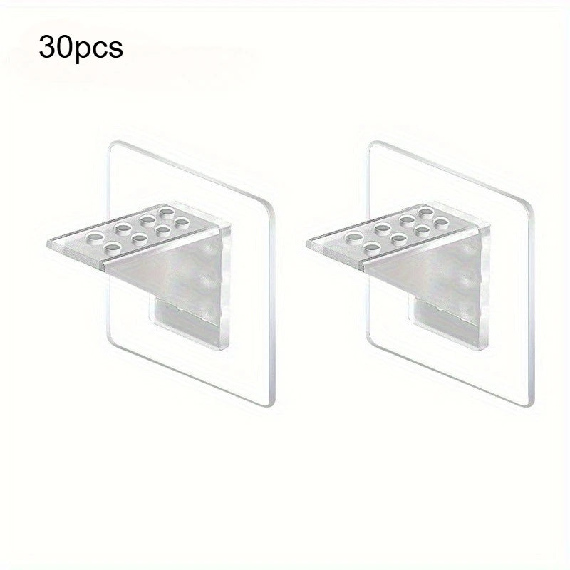 Punch Free Clear Acrylic Shelf Support Brackets, Adhesive Layer Board Holders for Wardrobe Cabinet Qme 30pcs 2.76inch