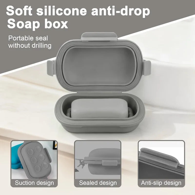 Travel Portable Flip Soap Dish Lid-leak Proof Bar Container Fold Flat Qme