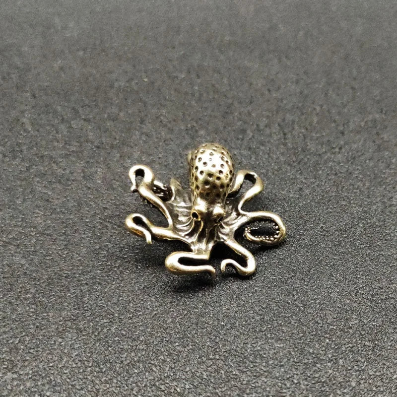 Brass Octopus Home Decoration Antique Copper Animal Figurines Miniatures Desk Ornament Accessories Creative Table Tea Pets Craft Qme