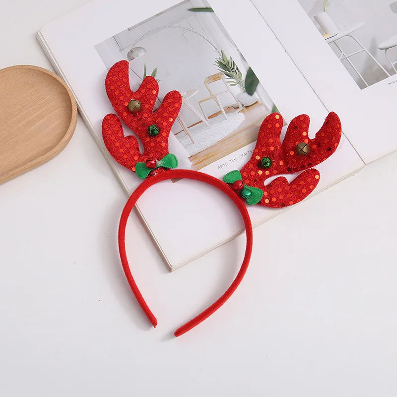 Christmas Cartoon Antler Sequin Headband Bell Hair Hoop Sweet Qme B