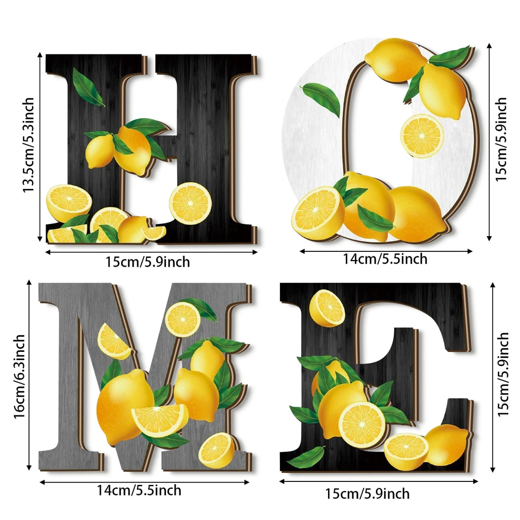1 set of 2D lemon themed "HOME" letter wooden wall decoration, rustic style farmhouse wall warm decoration, home decoration Qme