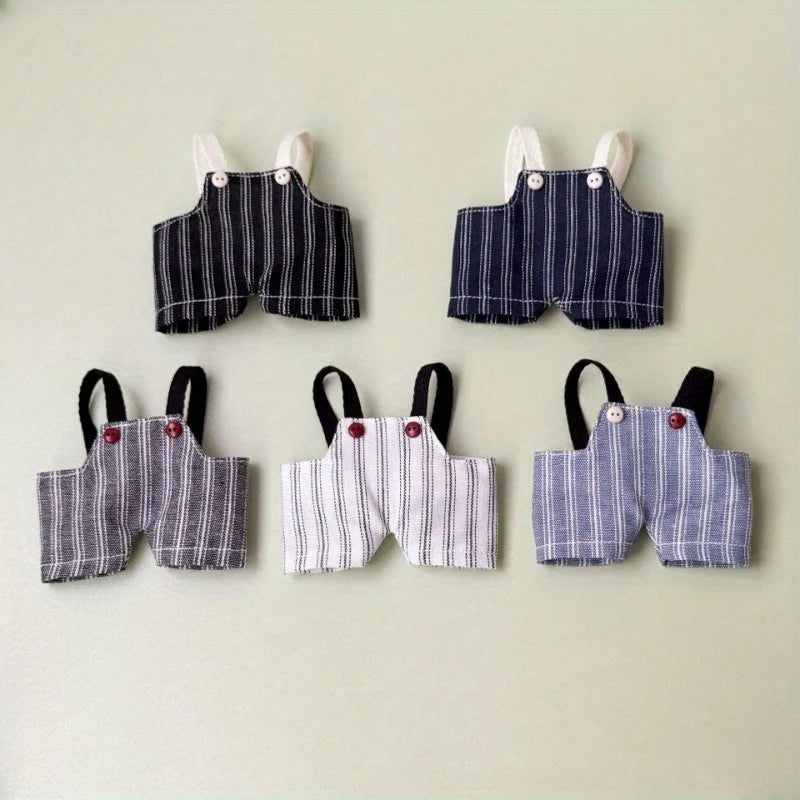 Suitable for 17cm labubu wearing retro striped overalls, cute changing clothes for dolls and dolls Qme
