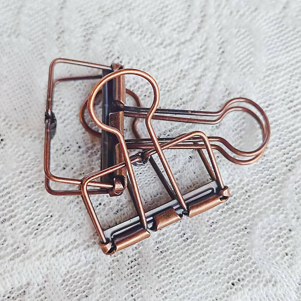 Brown Vintage Binder Clips, Retro Metal Paper Clamp Antique Style Book Clips for Planner & Reading, Aesthetic Stationery Qme