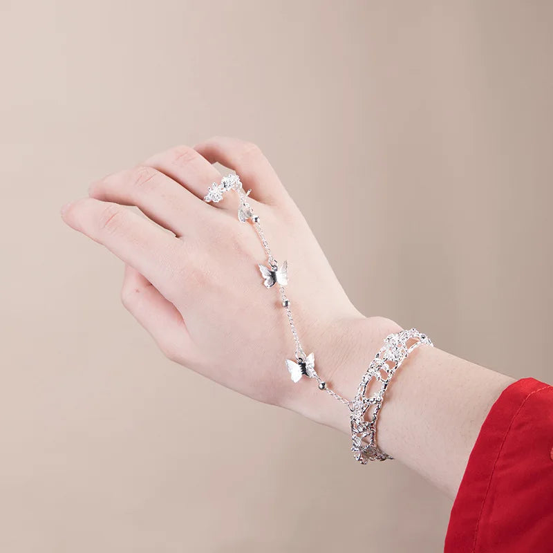 Chinese Retro Butterfly Bell Water Drop Ring Bracelet Bangle Court Antique Open Bracelet Women's Girlfriend Fairy Fashion Gift Qme butterfly