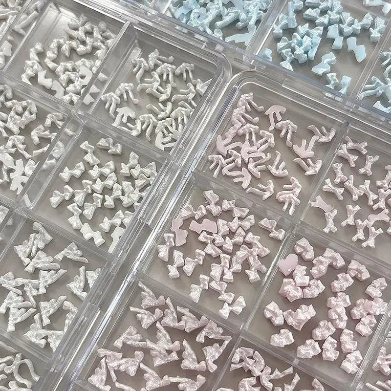 12 Grids Bow Mixed Mini Nail Art Rhinestone Nails Decals Design Charm Qme