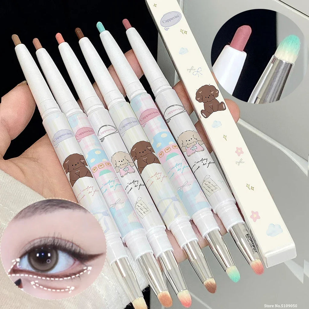 Double-head Milk Green Eyeliner Shadow Pencil Waterproof Lasting Ultra-thin Shimmer Matte Colorful Eyeliner Gel Pen With Brush Qme
