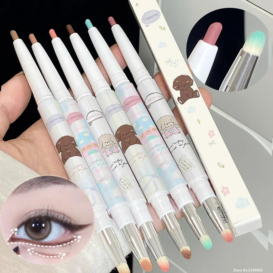 Double-head Milk Green Eyeliner Shadow Pencil Waterproof Lasting Ultra-thin Shimmer Matte Colorful Eyeliner Gel Pen With Brush Qme