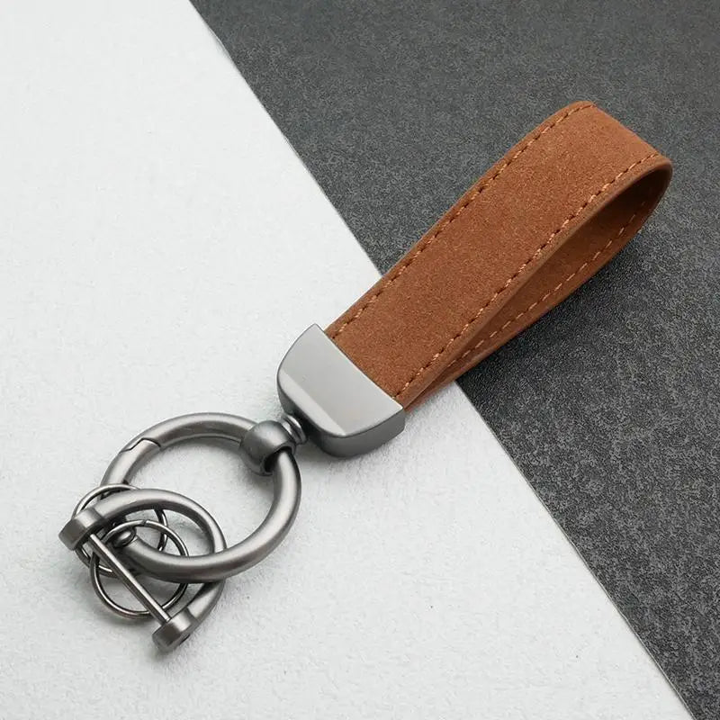 Leather Car Keychain, High-End Car Metal Key, Suede Pendant, Leather Ornament Metal Car Keychain Ring Accessories Qme A5